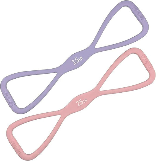 AZALEA Figure 8 Resistance Bands, Silicone Stretch Bands with Handles | 2 Pack Figure 8 Resistance Bands, Non-Slip Grip, 15LB 25LB Resistance for Arms, Back, Legs, Glutes, Yoga Pilates Home Workout