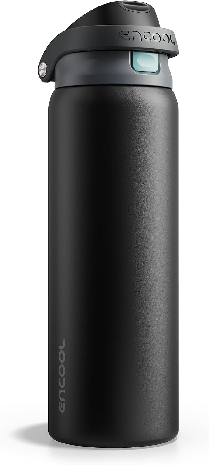ENCOOL Leakproof Insulated Water Bottle with Straw Dual-Sip Water Bottle Bag-Safe Design for Work, Commute & Gym – Keeps Drinks Cold All Day, 32 oz, Charcoal Gray