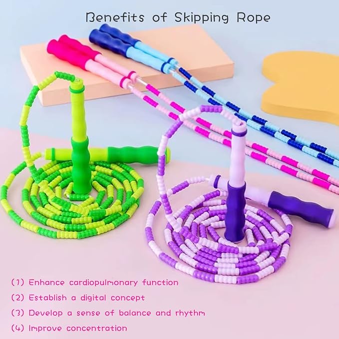 Jump Rope for Kids Girls and Boys, Soft Beaded Jump Ropes, Adjustable Skipping Rope, Tangle-Free Segmented Rope for Kid and Women Men Adults Exercise, Keeping Fit, Training - 9.2Ft