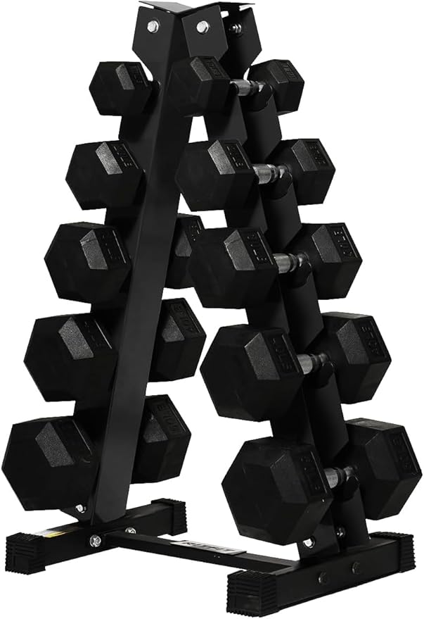 RitFit Rubber Coated Hex Dumbbell Weights Set for Home Gym | Cast Iron Core, Anti-Slip Knurled Chrome Handle, Hexagon Anti-Roll, Heavy-Duty Dumbbell Set for Strength Training