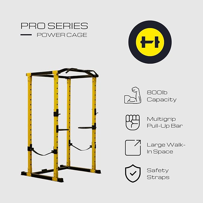 HulkFit Power Rack, Multi-Function Squat Rack with LAT Pull Down, Power Cage with Pulley System, Strength Training Home Gym Equipment with Workout Equipment Attachments, Cable Machine for Home Gym