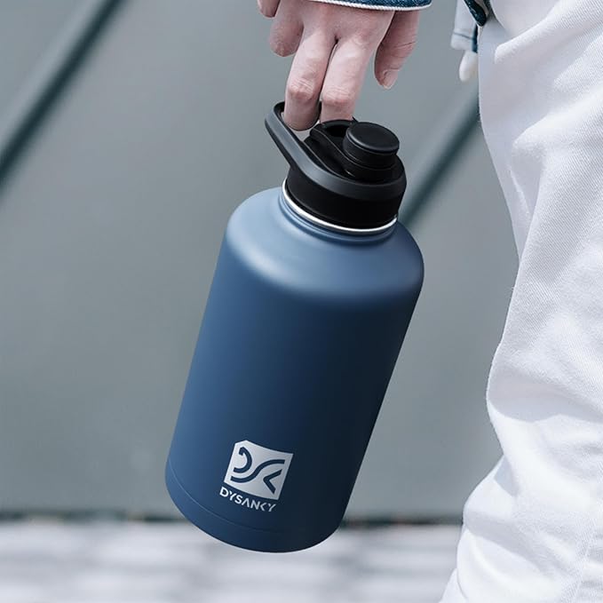 DYSANKY 64 oz Insulated Water Bottle | Upgraded Thickened Stainless Steel Water Jug for Gym and Hiking with Straw, Carrier Bag, Handle Strap | BPA-Free 64 oz
