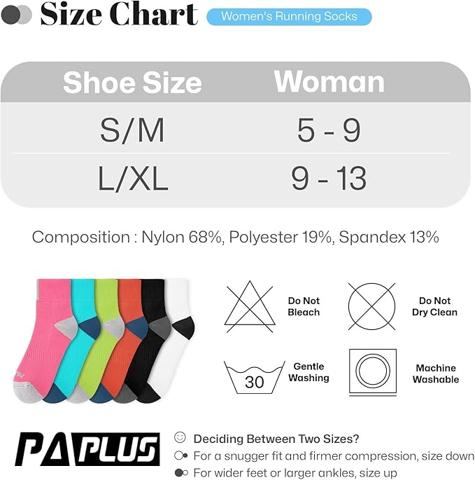 Ankle Compression Socks for Women 6 Pairs, Running Socks with Arch Support | Moisture Wicking Cushioned Plantar Fasciitis Socks for Walking, Jogging, Climbing, Tennis, Golf, Fitness and Everyday Use