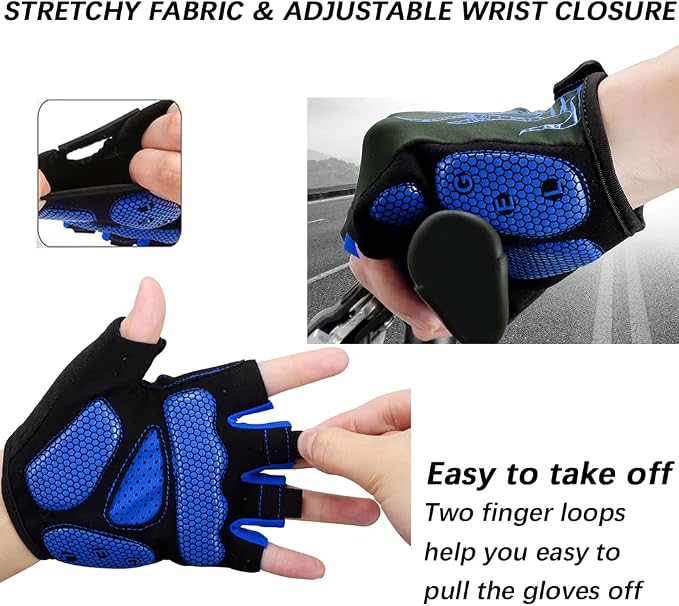 Cycling Gloves Bike Bicycle Gloves, Half Finger 5MM Gel Anti-Slip | Biking Gloves for Men Women Gym workout exercise Motorcycle Hiking Rowing Outdoor Sports