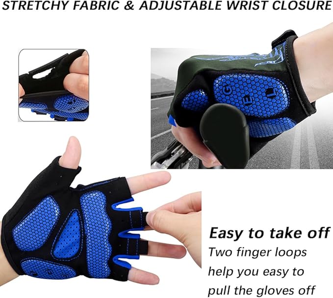 Cycling Gloves Bike Bicycle Gloves, Half Finger 5MM Gel Anti-Slip | Biking Gloves for Men Women Gym workout exercise Motorcycle Hiking Rowing Outdoor Sports