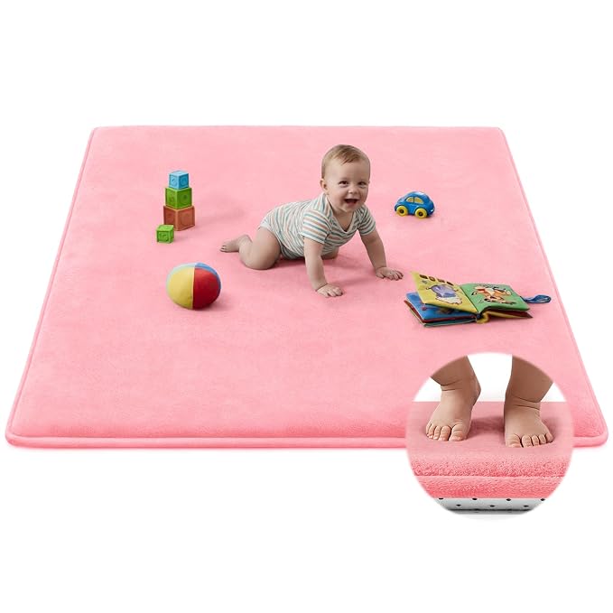Baby Play Mat for Floor,Ultra Thick Elastic Foam 71"x79" Playmat Tummy Time Muscle Crawling Exercise Activity Cushion Gym Mat Nursery Playroom Area Kids Rug for Babies, Toddlers,Infants,Pink