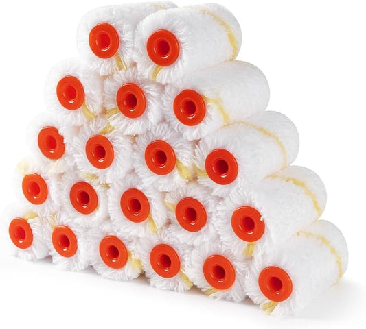 2 Inch Microfiber Paint Roller Kit, 20 Pack | Includes 20 Microfiber Covers with 3/8" Nap, Ideal for Walls, Doors, Cabinets, and Crafts, Mini Size for Touch-Up Work