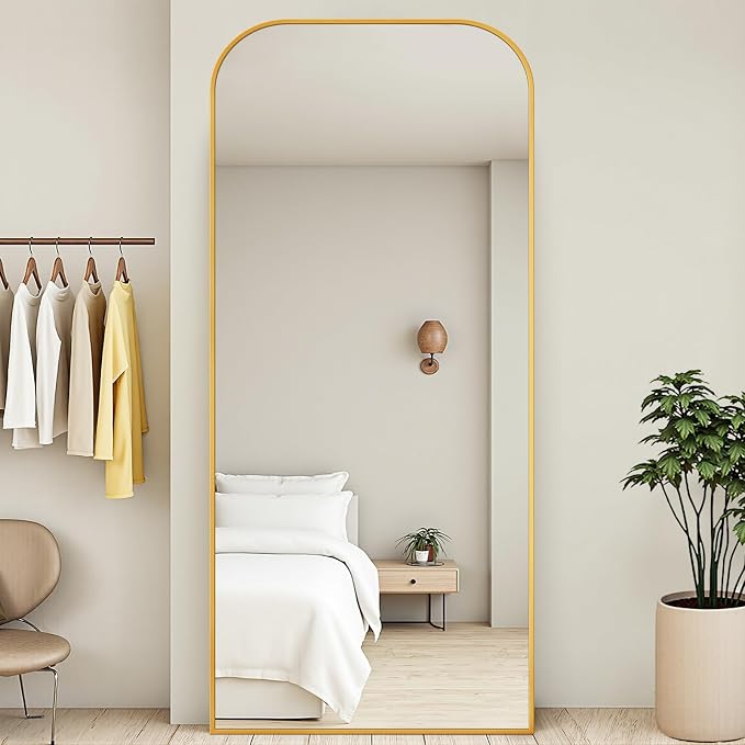 Full Length Mirror with Stand 71"x32" Floor Mirror Freestanding, Arched Floor Standing Large Mirrors Full Body Wall Hanging Leaning Home Decor for Bedroom & Living Room, Gold