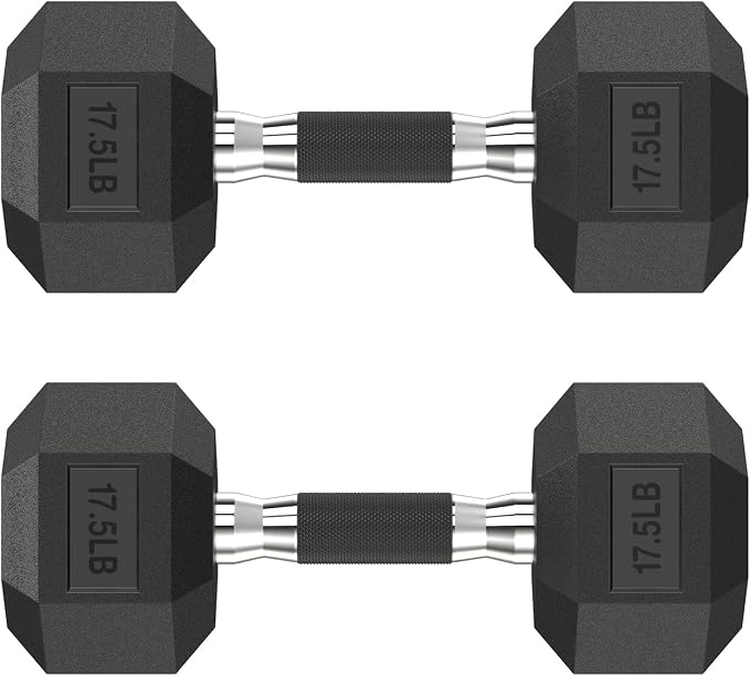 HANDBODE Rubber Encased Hex Dumbbell Pair, 2.5-65 lb | Non-Slip Handle Design for Secure & Comfortable Grip, Hand Weights for Strength Training, Fitness & Home Gym