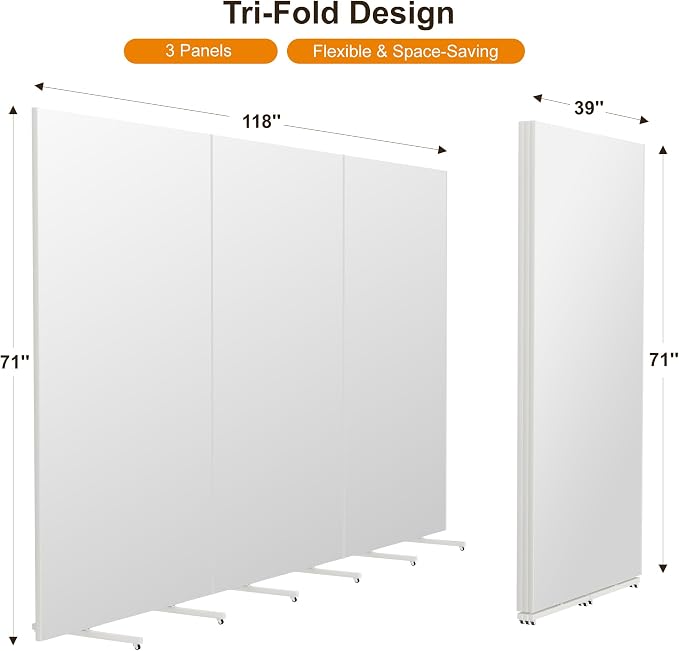 brisafe NanoMirror Non-Glass 118" x 71" Extra Large Mobile Dance Mirror with Wheels, Shatterproof Nano Film Rolling Gym Mirror for Studio, Yoga, Pilates, School & Home Gym, White