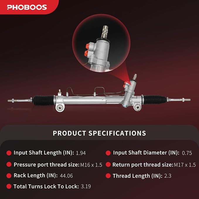 PHOBOOS Hydraulic Power Steering Rack and Pinion Assembly Compatible with Lexus ES300/ES330 & Toyota Camry/Solara, with Outer Tie Rod Ends, 2002-2006, Ref. 26-2606, ES80602