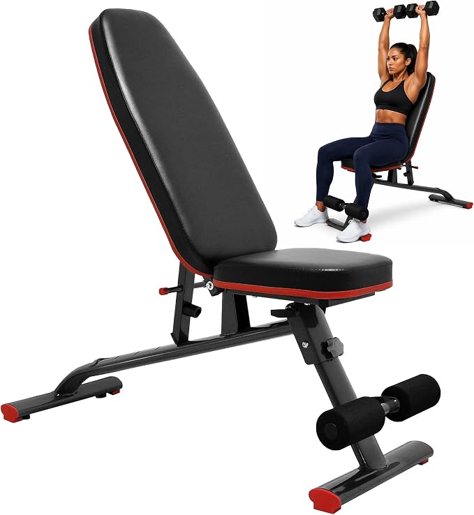 HULKFIT Adjustable Folding Weight Bench, Heavy Duty Workout Bench with Multiple Backrest Positions, Stable Incline Decline Flat Exercise Bench for Full Body Strength Training at Home Gym