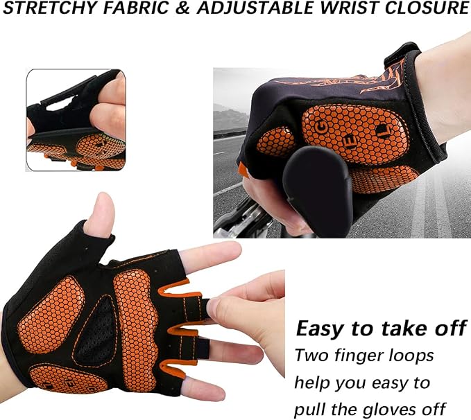 Cycling Gloves Bike Bicycle Gloves, Half Finger 5MM Gel Anti-Slip | Biking Gloves for Men Women Gym workout exercise Motorcycle Hiking Rowing Outdoor Sports