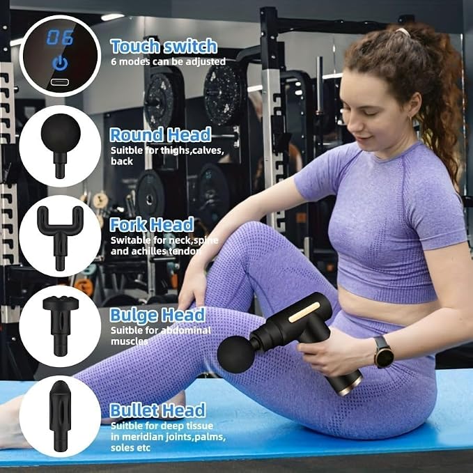 Portable Massage Gun Deep Tissue,Percussion Handheld Muscle Massager Tool, Ideal Gifts for Home & Travel (Black)