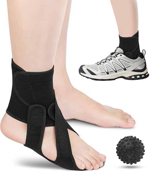 Foot Drop Brace Adjustable Foot Brace for Walking, Ankle Foot Orthosis Provide Foot Drop and Ankle Support, for Walking with Shoes, Socks, or Barefoot, for MS, TBI, Stroke, Use Day & Night, Includes a Massage Ball