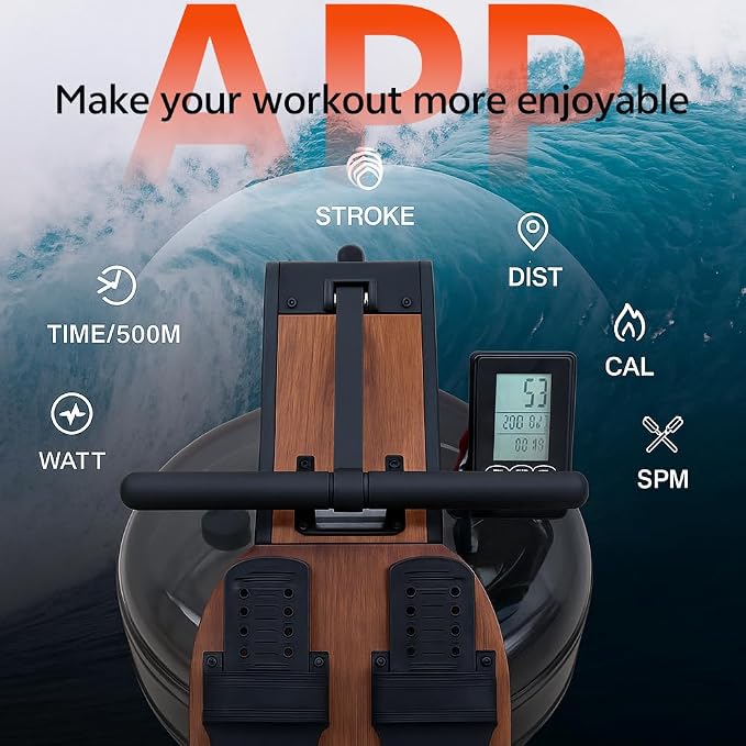 Foldable Rowing Machines for Home with Adjustable Large Water Tank & Comfortable Seat for Real Experience Immersive Water Rower, APP Link,Joint 0 Impact 330LBS Weight Capacity;
