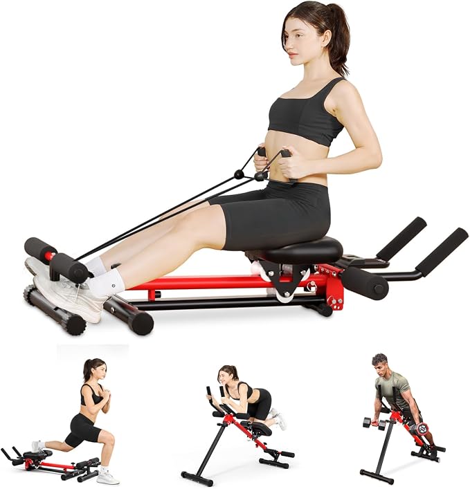 Yoleo 2 in 1 Ab & Rowing Machines for Home, Foldable Ab Workout Equipment, Ab Trainer Machine for Stomach Workout, Ab Crunch Machine with Foam Support,7-Length Adjustable Ab Machine for Home Exercise