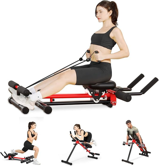 Yoleo 2 in 1 Ab & Rowing Machines for Home, Foldable Ab Workout Equipment, Ab Trainer Machine for Stomach Workout, Ab Crunch Machine with Foam Support,7-Length Adjustable Ab Machine for Home Exercise
