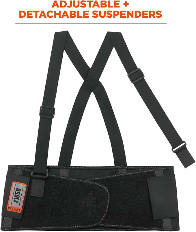 Ergodyne ProFlex 1650 Back Support Belt, 7.5" Elastic, Adjustable, Removeable Straps (Pack of 2)