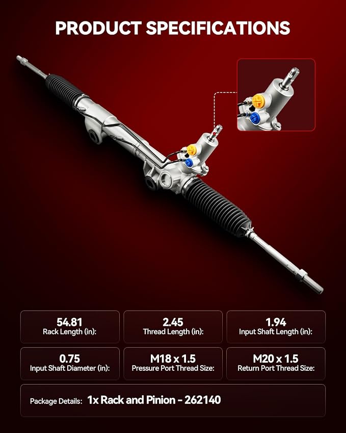 Torchbeam Power Steering Rack & Pinion Assembly Fit for 2002 2003 2004 2005 Ram 1500 4WD, Hydraulic System Steering, Replaces OEM 26-2140