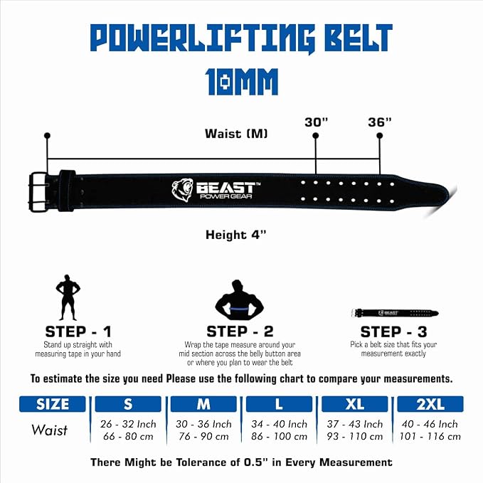 Beast Power Gear Weight Lifting Belts - Free Strap 4” Wide 10mm Thick for Weightlifting Bodybuilding Powerlifting Belt Superior Back Support Gym Belts for Men Women