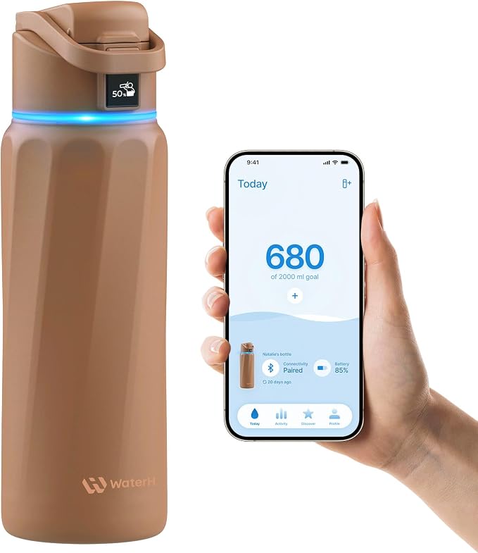 WaterH BOOST Smart Water Bottle Tracker with Reminder to Drink Water, 32oz | Double Wall Vacuum Insulated Stainless Steel, BPA-Free, Leakproof, Smart App Tracking, Travel-Friendly Wide Mouth for Office
