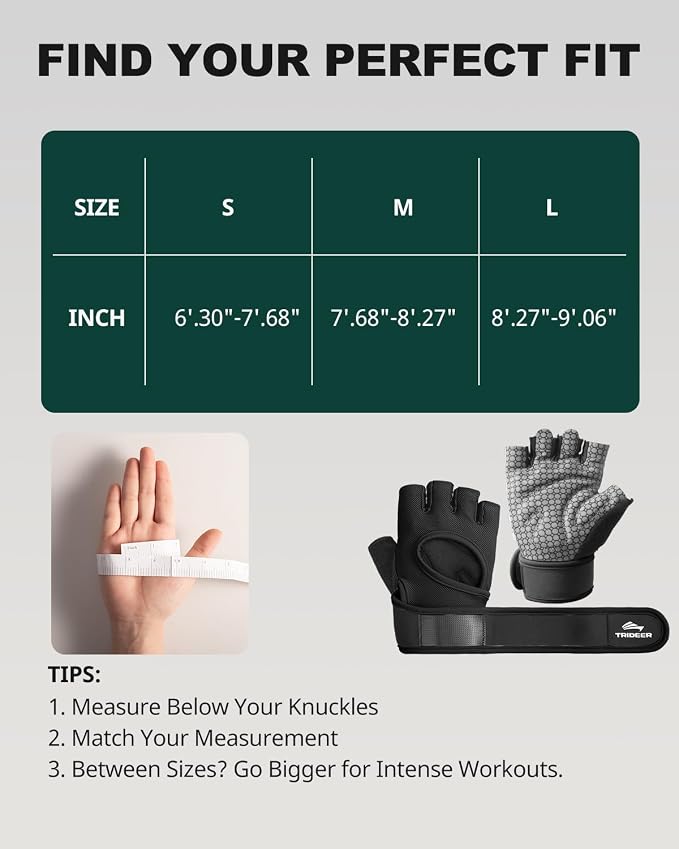 Trideer Weight Lifting Gloves for Women & Men, Wrist Support & Padded Palm | Gym Gloves with Silicone Grip, Breathable Workout Gloves for Strength Training, Pull Ups, Cross Training & Fitness