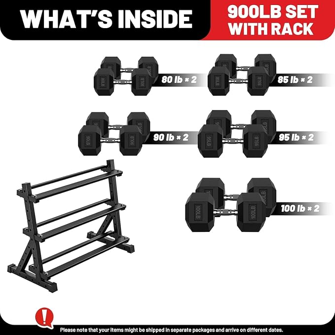 PAPABABE Dumbbell Set with Rack Dumbbells Rubber Encased Home Gym | PAPABABE Complete & Durable Cast Iron Core Odorless PVC Antiroll Hex Shape Ergonomic Chrome Handle Versatile Home Gym