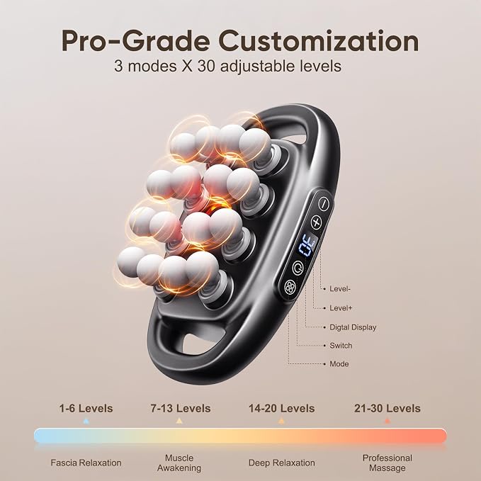 16 Head Massage Gun Deep Tissue - 2026 Upgrade Back Muscle Massager | 3 Modes & 30 Intensities, Portable Quiet Percussion Massager for Legs, Waist, Back, Neck, Buttocks Muscles Pain Relief
