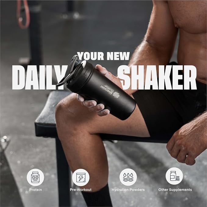 BlenderBottle Strada Shaker Cup Insulated Stainless Steel Water Bottle with Wire Whisk, 24-Ounce, Navy