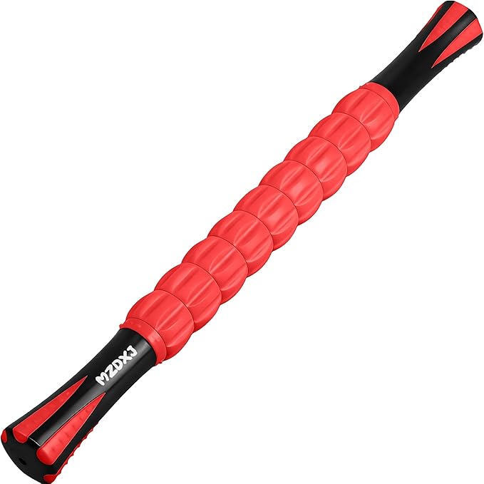 Muscle Roller & Massage Roller Stick for Athletes - Lymphatic Drainage Support, Relieves Muscle Soreness, Cramping & Tightness - Targets Legs, Arms, Back & Calves （Red Wheel）