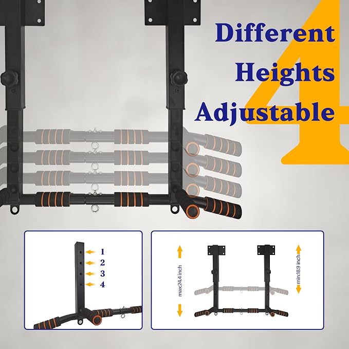 Wall Mounted Pull Up Bar Multifunctional Chin Up bar for Home Gym | Heavy Duty Multifunctional,Power Tower Set,Training Equipment Fitness Dip Stand,Supports to 440 Lbs