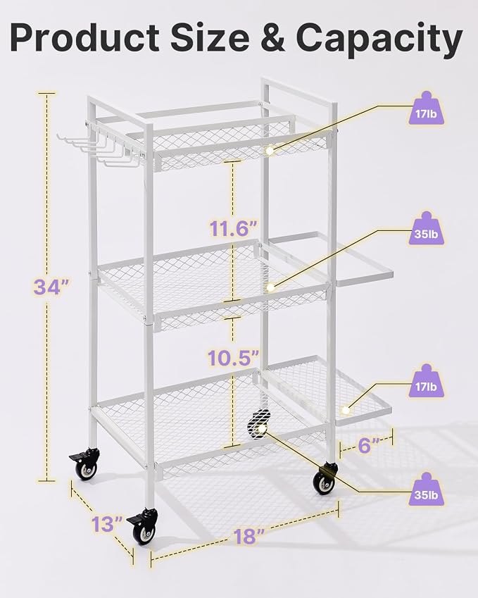 YOTTOY 3-Tier Gym Storage Rack for Home Gym–Multi-Functional Weight Rack, Dumbbell Rack, Yoga Mat Holder with Side Basket & 6 Hooks, Gym Equipment Organizer