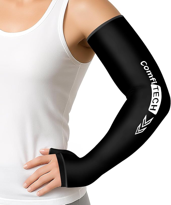 ComfiTECH Full Arm Wrist Ice Pack Wrap, Tennis Cold Sleeve, Medium | Flexible Extended Elbow Ice Sleeve for Pitchers, Golfers Players, Reusable Cold Brace for Muscle Comfort, Throwing Recovery
