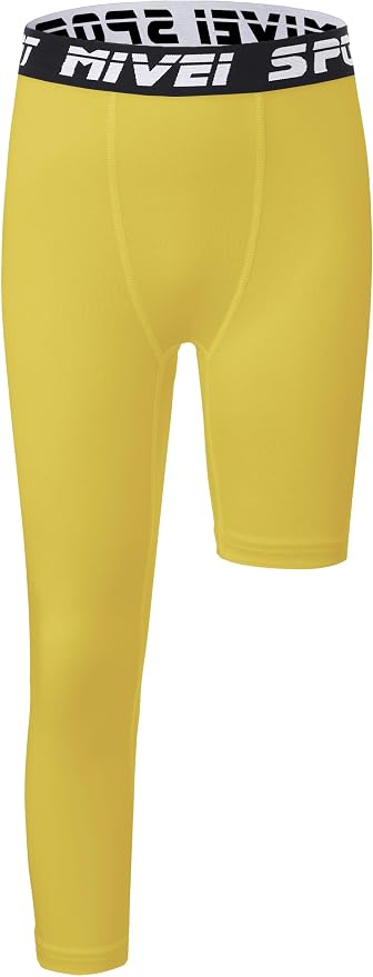 MIVEI One Leg Compression Tights Youth Boys Basketball Leg Sleeve | Kids Compression Pants Girls' Single Leg Tights 3/4 Leggings for Baseball Softball Soccer Running Football, Sports Base Layer