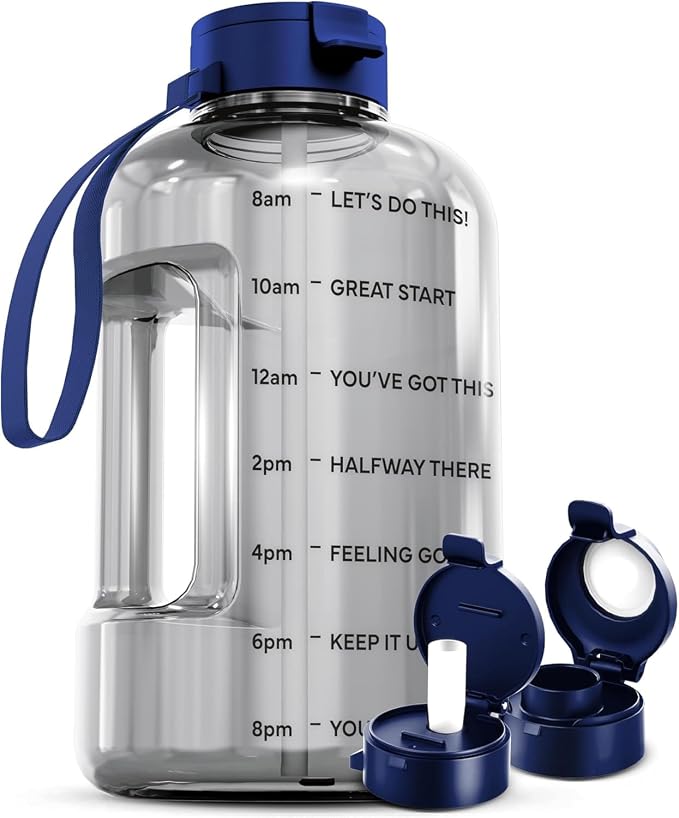 AQUAFIT 1 Gallon Water Bottle with Motivational Quotes | BPA Free 1 Gallon Water Bottle with Straw and Chug Lids - Leakproof Gym Water Bottle with Carry Handle (Clarity)