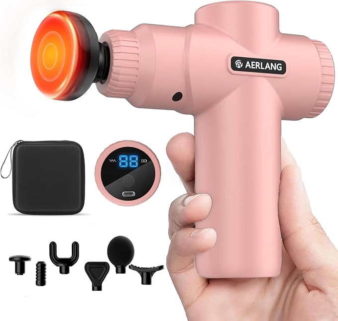 AERLANG Birthday Gifts for Women Massage Gun with Heat deep Tissue Pink | Mini Portable Travel Massager Percussion Muscle Back Massage Gun Pain Relief Body Handheld Massage tools Carrying Case LED