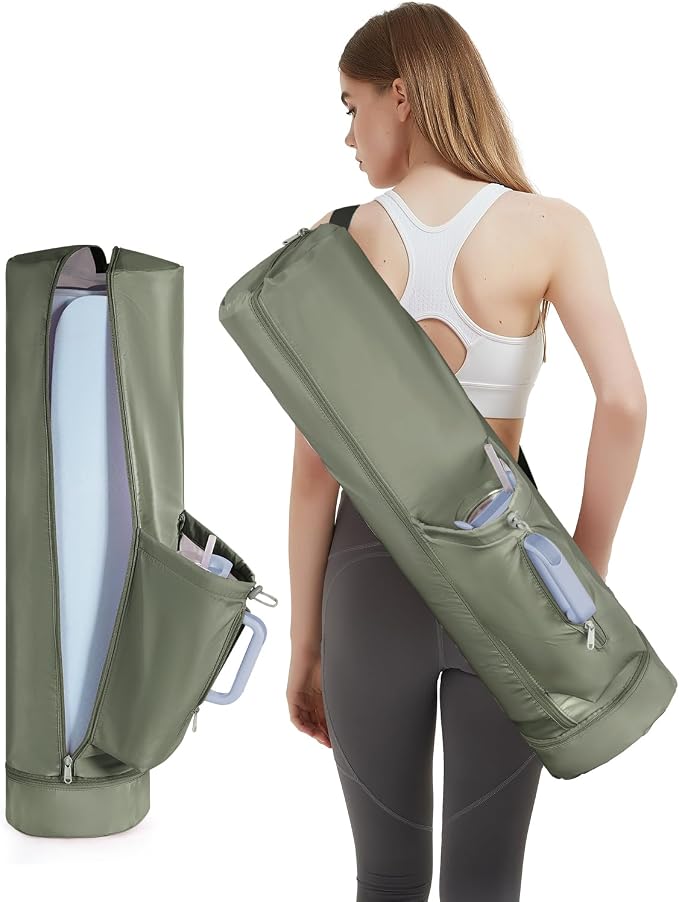 sportsnew Yoga Mat Bag, Full Zip Cargo Yoga Mat Carrier Bag with Drawstring Water Bottle Pocket and Bottom Wet Pocket, Exercise Yoga Mat Carrier Holder Multi-Functional Storage Bag Patent Pending