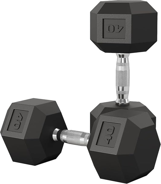 Garvee 5-50 LB Hex Dumbbell Set of 2, Hand Weights Dumbbells Pair | With Cast Iron Core, Rubber Encased Coating and Textured Carbon Steel Handle for Home Gym Strength Training