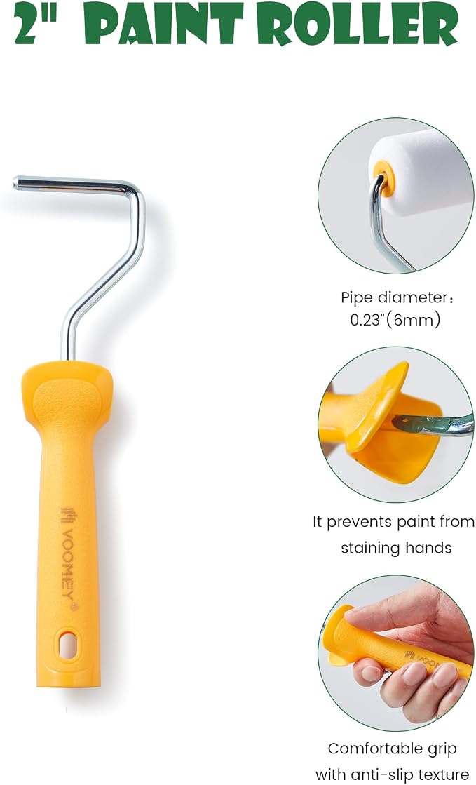 Voomey Paint Roller Kit, 2 Inch Microfiber Paint Roller Covers, 12 Pack | Small Paint Rollers with Tray and Roller Frame for Touch Up Painting Wall, Door, Cabinet