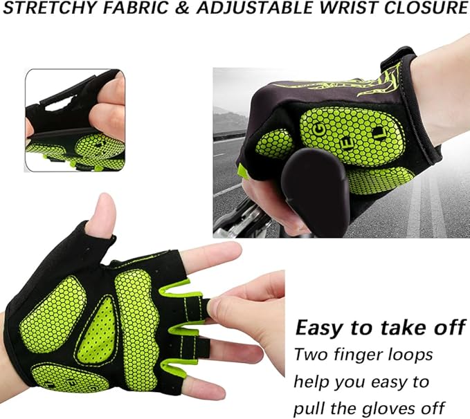Cycling Gloves Bike Bicycle Gloves, Half Finger 5MM Gel Anti-Slip | Biking Gloves for Men Women Gym workout exercise Motorcycle Hiking Rowing Outdoor Sports