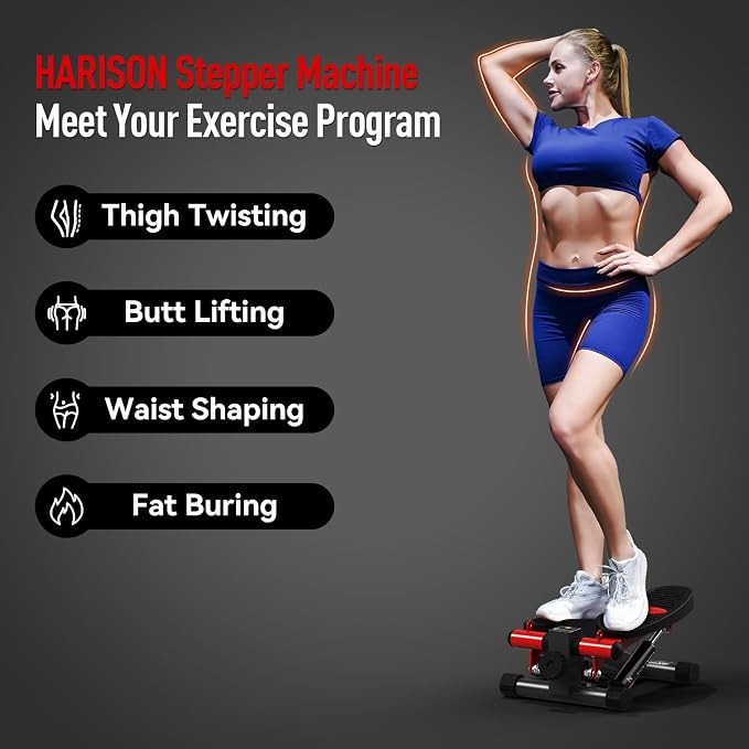 HARISON Mini Stepper with LCD Monitor, 330 LB Capacity for Home Cardio | Compact Stair Training Machine With Quiet Hydraulic Resistance, Portable Design For Under Desk Workouts & Small Spaces