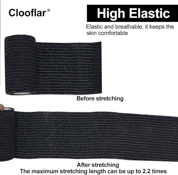Self Adhesive Bandage Wrap, 3 Inches, 12 Pack | Black Elastic Cohesive Bandage for Sports,Wrist,Ankle,Vet Wrap,Grip Tape