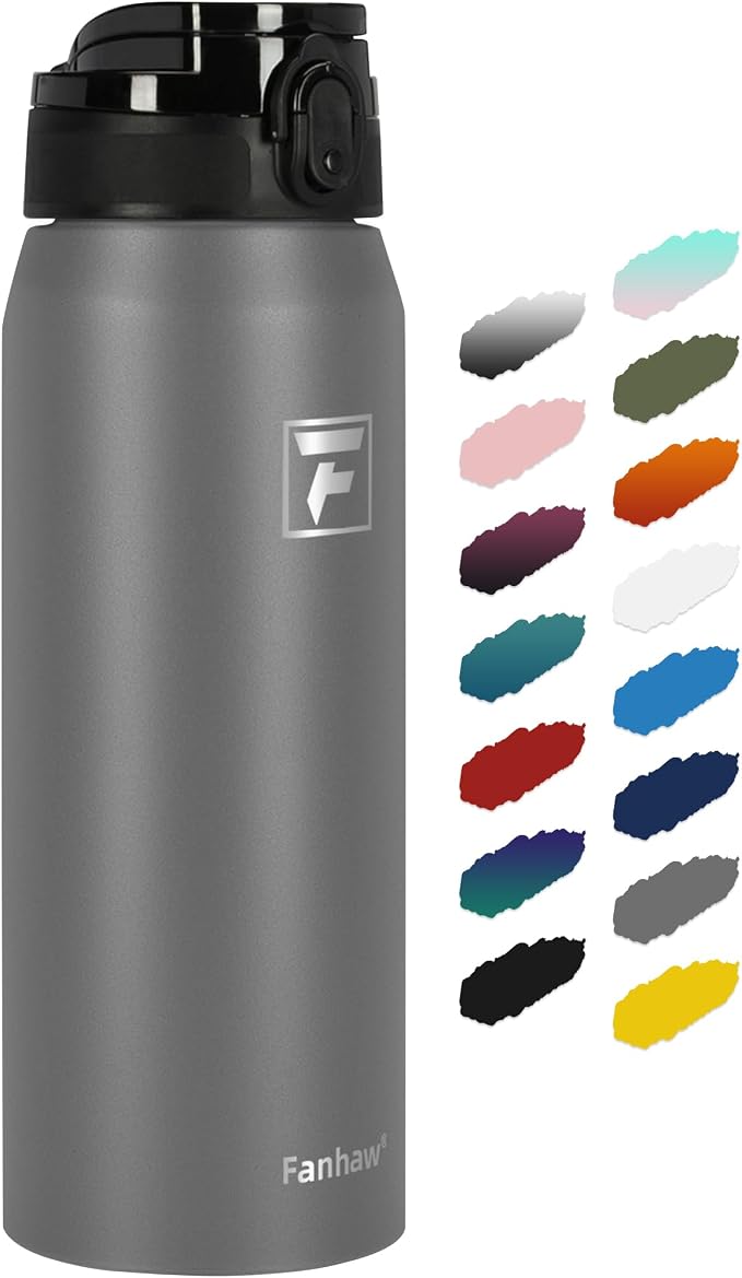 Fanhaw 24 oz Insulated Stainless Steel Water Bottle with Anti-Dust Chug Lid, Leakproof Vacuum Metal Everyday Use Bottle for Kids, Teens & Adults, Back to School Essentials (Gray)