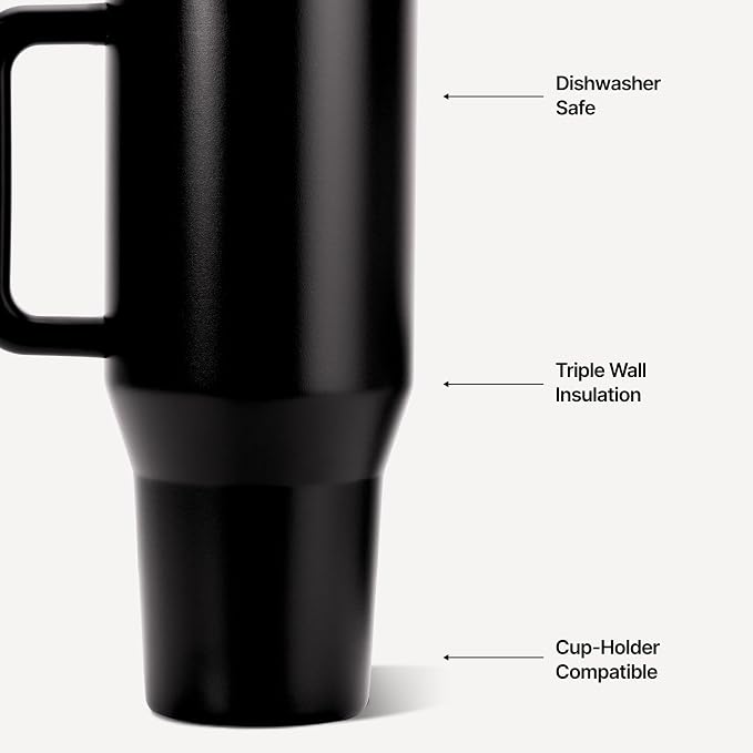 HydroJug Traveler 40oz, Insulated Tumbler with Handle & Straw, Black