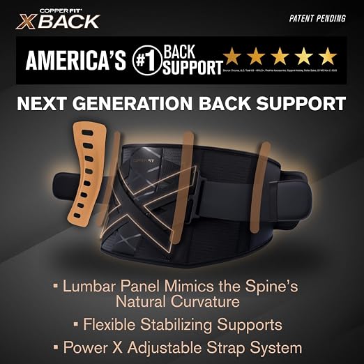 Copper Fit X-Back Brace for Lower Back Pain, Lumbar Support, Herniated Disc, Sciatica, Arthritis – Adjustable, Breathable Design - for Men and Women (Small/Medium) (Pack of 2)