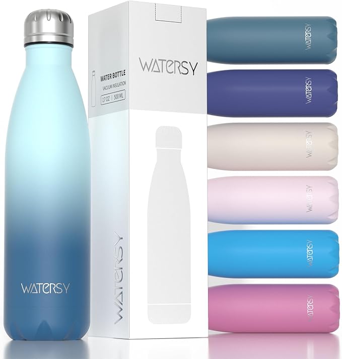 WATERSY Stainless Steel water bottles,17oz/500ml Insulated Water Bottle | Ocean Blue metal water bottle Keeps Drink Cold and Hot,BPA Free kids water bottles for School,Gym,Travel,Sports