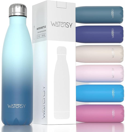 WATERSY Stainless Steel water bottles,17oz/500ml Insulated Water Bottle | Ocean Blue metal water bottle Keeps Drink Cold and Hot,BPA Free kids water bottles for School,Gym,Travel,Sports