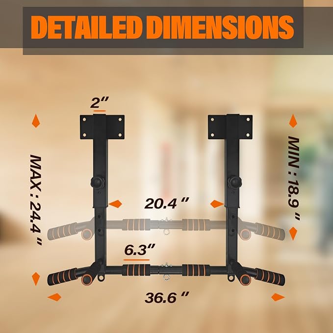 Joist Mounted Pull Up Bar,Wall Mount Pull Up Bar,Ceiling Mounted Chin Up Bar for Upper Body Workout, Dip Stand Supports to 440 Lbs