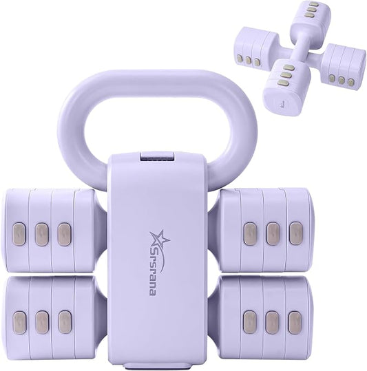 2-in-1 Adjustable Dumbbell & Kettlebell Set for Women (1.1-12.1 lbs), Quick-Change Free Weights for Home Gym, Pilates & Full Body Workout